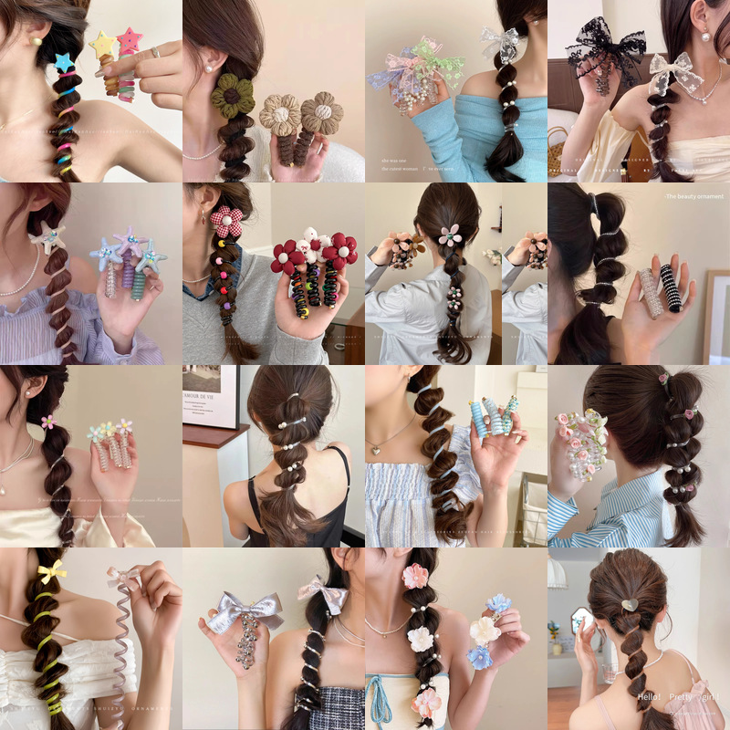 Cabeza de arco espuma trenzada primavera línea telefónica cabello de cabello para niñas de alto nivel sensación de cola de caballo trenzado artefacto para el cabello adornamiento de cabello