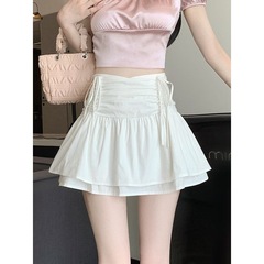 女性用リボン巾着プリーツスカート、夏用ハイウエスト痩身ショートスカート、小柄な人向けのふわふわケーキスカート