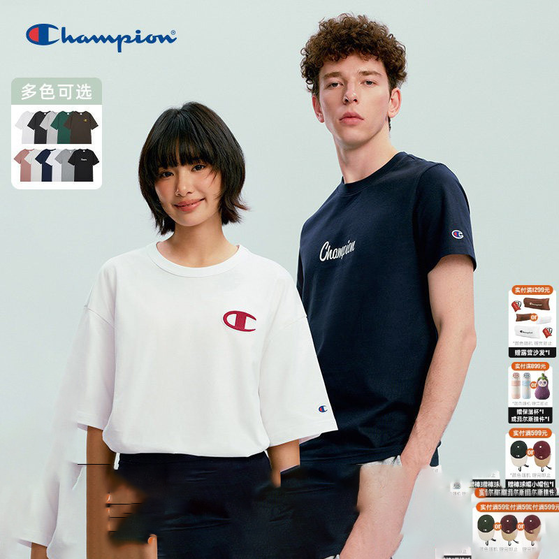 Champion Round Neck T-Shirt for Men 2026 Summer New Casual Pure Cotton Short-Sleeved Women's American-Style Loose Top Champion Round Neck T-Shirt for Men 2026 Summer New Casual Pure Cotton Short-Sleeved Women's American-Style Loose Top