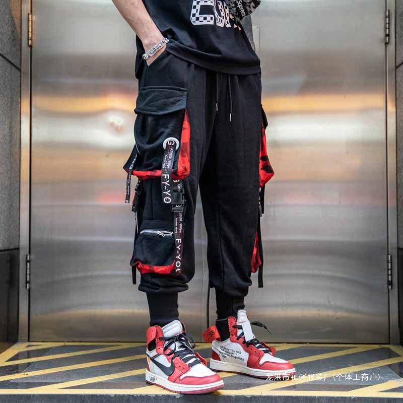 Men's Cargo Pants for Spring and Autumn, Loose Fit, Trendy Brand, Stylish, Hip-Hop Street Dance Wide-Leg Pants with Multiple Pockets