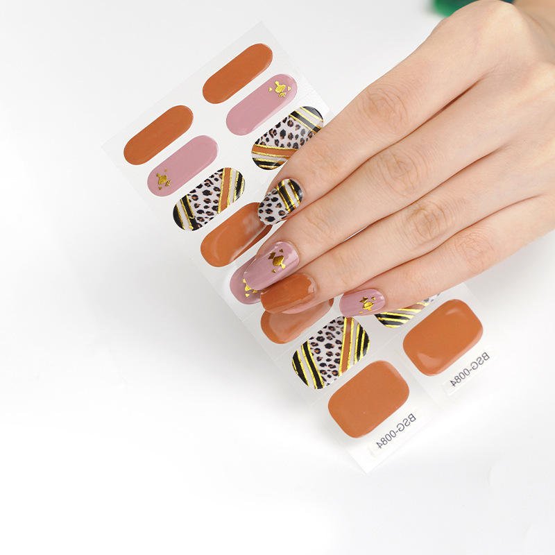 Custom Korean gel nail stickers waterproof texture design semi-transparent candy multi-color semi-cured nail stickers wholesale