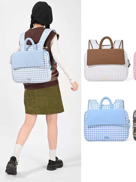 Cross-Border New Style Fresh and Sweet Plaid Pastoral Style Student Schoolbag Casual Commuting Short-Distance Travel Computer Backpack