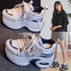 厚底老爹鞋女2025秋季新款真皮百搭网面透气增高轻便休闲运动鞋子