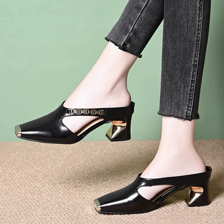 Женские мягкие кожаные полусапожки французского стиля, квадратный носок, летние мюли 2025 года, ретро-сандалии