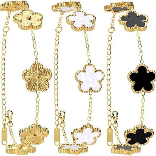 Amazon's New Stainless Steel Titanium Steel Double-Sided Five-Leaf Flower Bracelet Set for Women, Non-Fading Lucky Four-Leaf Clover Jewelry Amazon's New Stainless Steel Titanium Steel Double-Sided Five-Leaf Flower Bracelet Set for Women, Non-Fading Lucky Four-Leaf Clover Jewelry