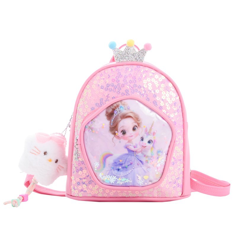 Nueva mochila infantil de dibujos animados de moda sequinilla viaje bebé mochila princesa con colgante mochila de moda
