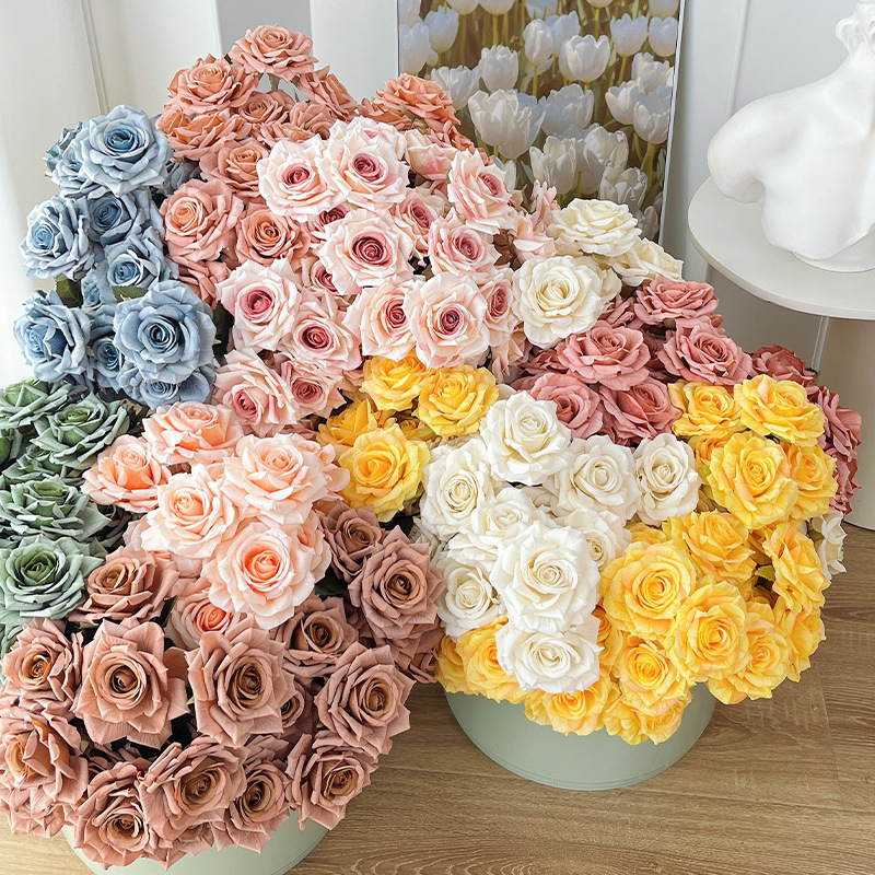 7-head Cappuccino Rose Artificial Flower Tiles with Rhinestones, Rose Bouquet, Artificial Silk Roses, Fake Flowers, Decorative Arrangements—Wholesale Price