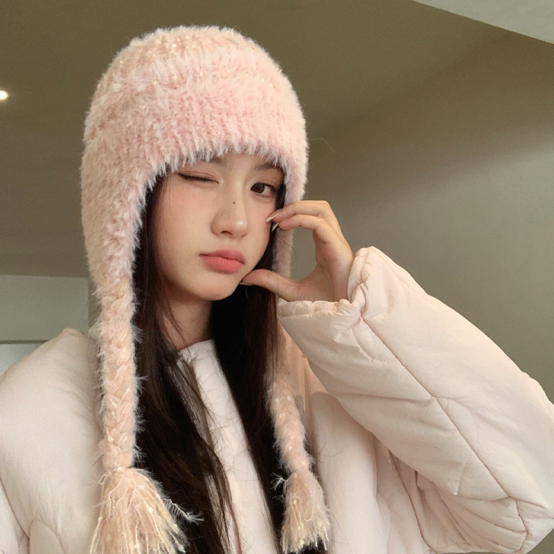 2025韩版冬天帽子女款加绒加厚针织帽户外防寒保暖耳包一体帽批发|undefined