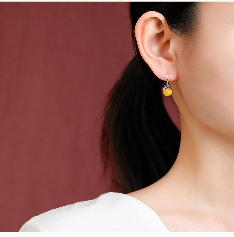 Bông tai bạc S925 mạ vàng hình bí ngô hạt dễ thương thiết kế 3D sáng tạo — Mẫu bạc chi tiết 8