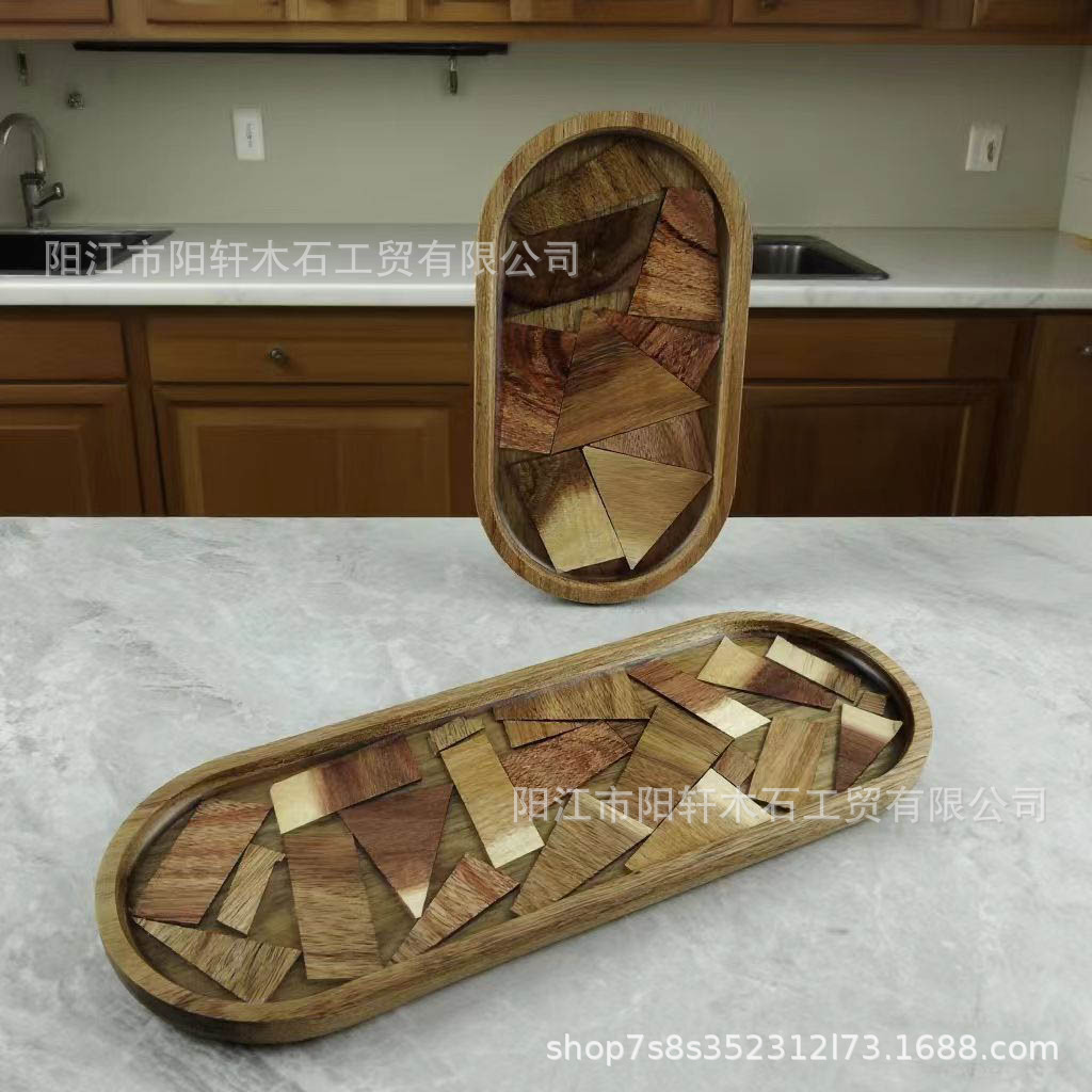 Paleta de alimentos de madera de acacia japonesa, bandeja de té europea irregular, bandeja de pan de madera, bandeja de frutas