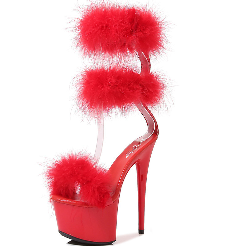Sexy furry hate tiangao women's shoes nightclub platform ultra-high heel sandals stiletto heel model catwalk strap Sexy furry hate tiangao women's shoes nightclub platform ultra-high heel sandals stiletto heel model catwalk strap