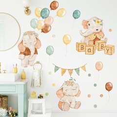 Balloon Elephant Children's Room Sticker Colored Balloon Watercolor Animal Background Decor Wall Sticker Foreign Trade Removable Sticker