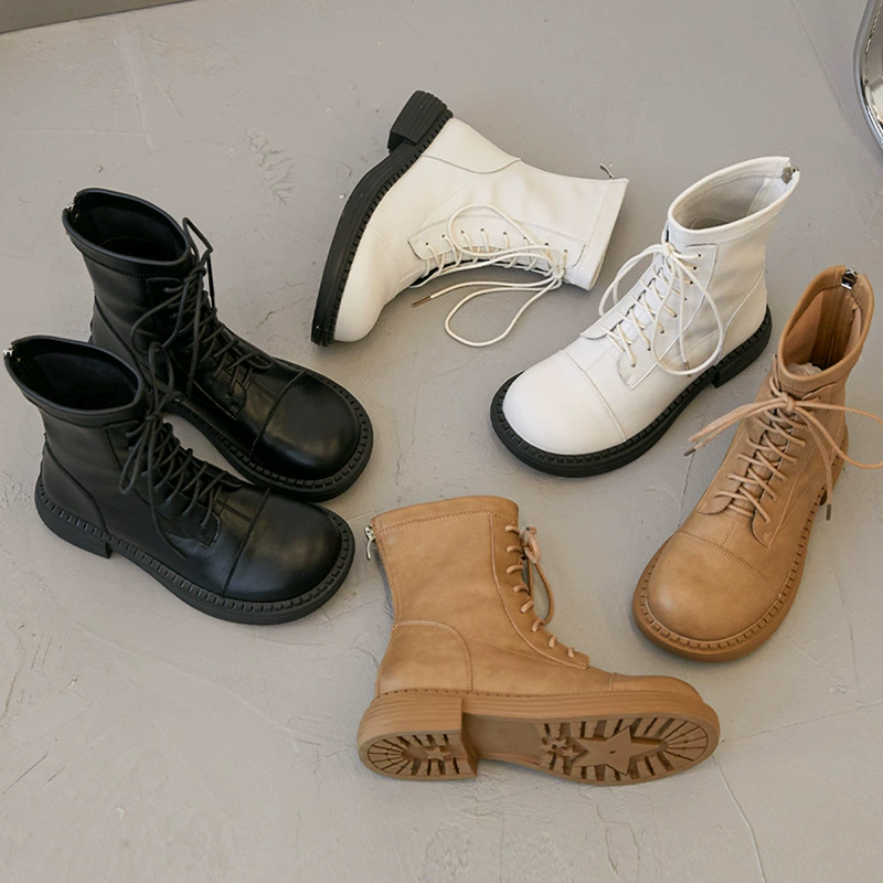 Красивые Ботинки Martin из натуральной кожи, женские осенне-зимние ботинки 2022 года в новом английском стиле на шнуровке, повседневные одинарные ботинки со шнуровкой и круглым носком до середины ствола