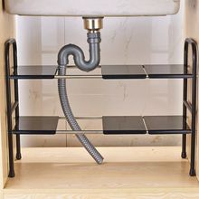 不锈钢厨房下水槽可伸缩置物架落地多层收纳架子橱柜可调节下水道