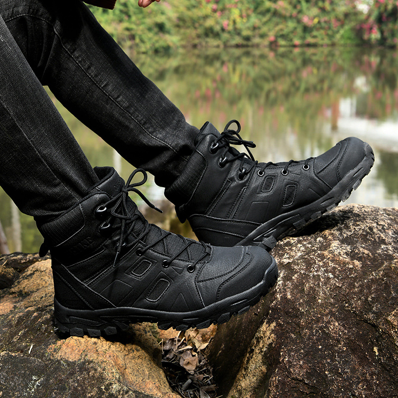 Zapatos de senderismo transfronterizos de gran tamaño, botas militares de entrenamiento táctico al aire libre para hombres, botas de herramientas de aventura todoterreno antideslizantes transpirables