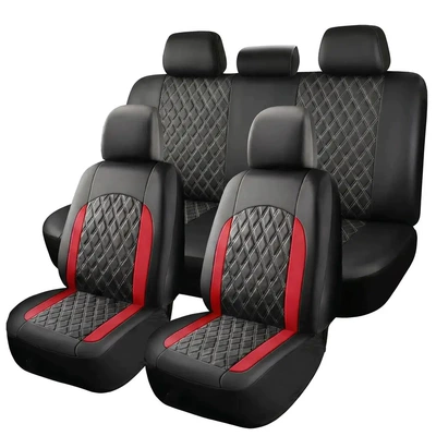 breathable, dustproof, comfortable — Universal seat cover - double-stitched-black-and-red-full-nine-piece-set-for-the-vehicle