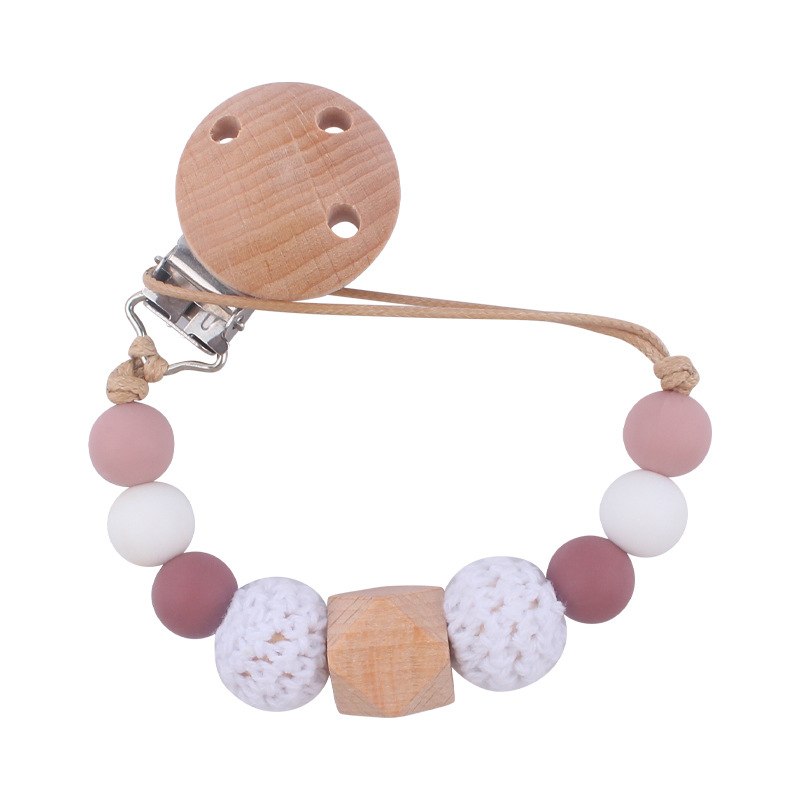 Nuevo bebé calmante Beech clip chupete cadena bebé creativo madera octogonal mordedura silicona molar anti-gota cadena