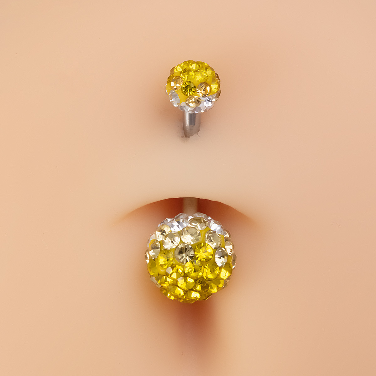 Belly Button Ring With Full Diamond Heart And Soft Clay Ball_voghion.com