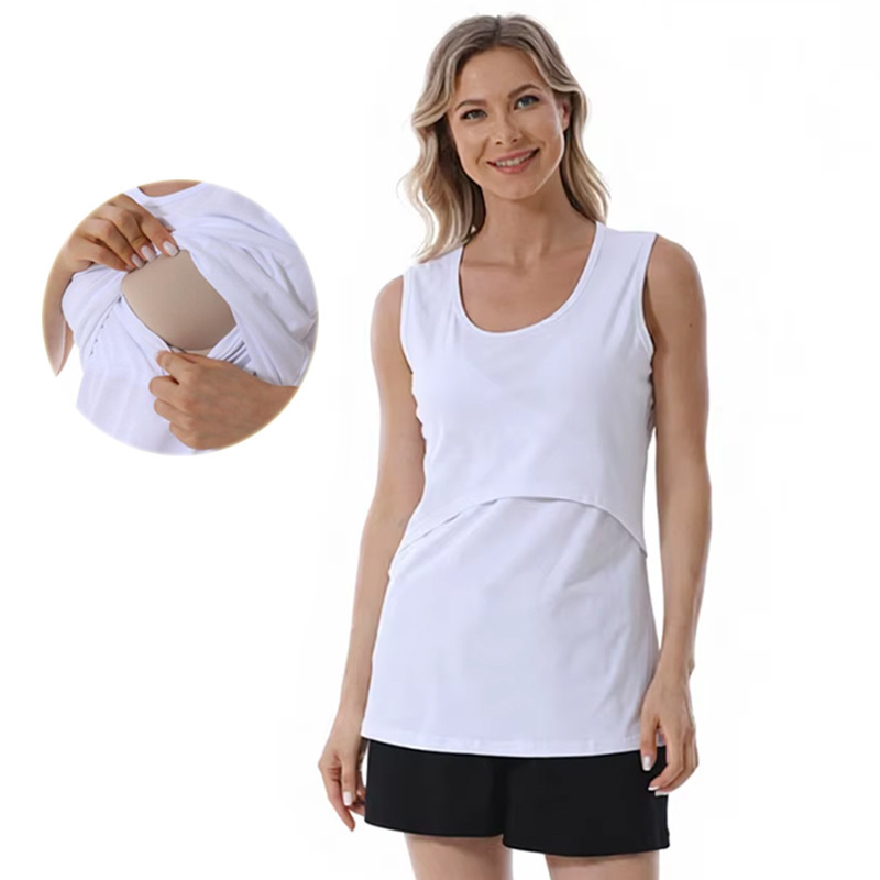 European and American Maternity Vest Nursing T-Shirt Long Top Sleeveless Vest Women's Pure Cotton Large Size Maternity Nursing Clothes