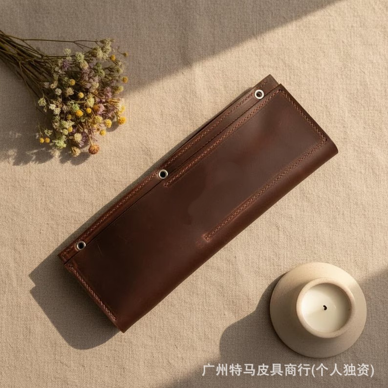 Cross-Border Hot-Selling Retro Crazy Horse Leather Knife Sheath, Genuine Leather Wear-Resistant Portable Chef Knife Protective Cover with Snap Button