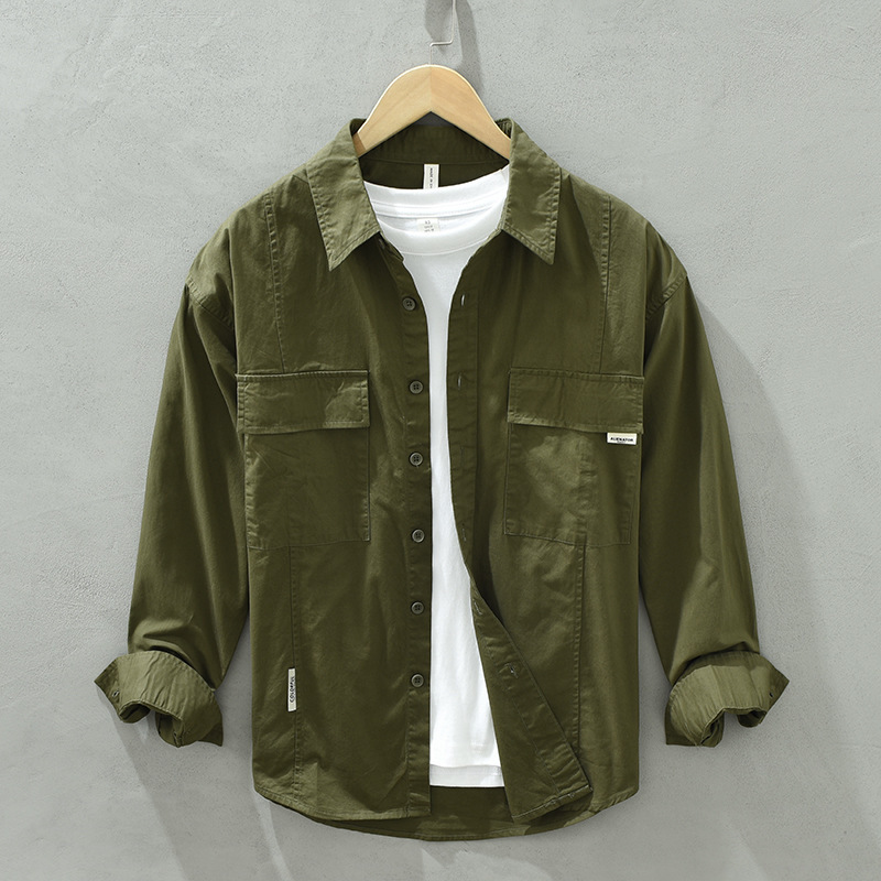 Retro Japanese-Style Workwear Shirt for Men, Long-Sleeved, Trendy, Loose-Fitting, Versatile Casual Jacket, Trendy One-Piece Wholesale