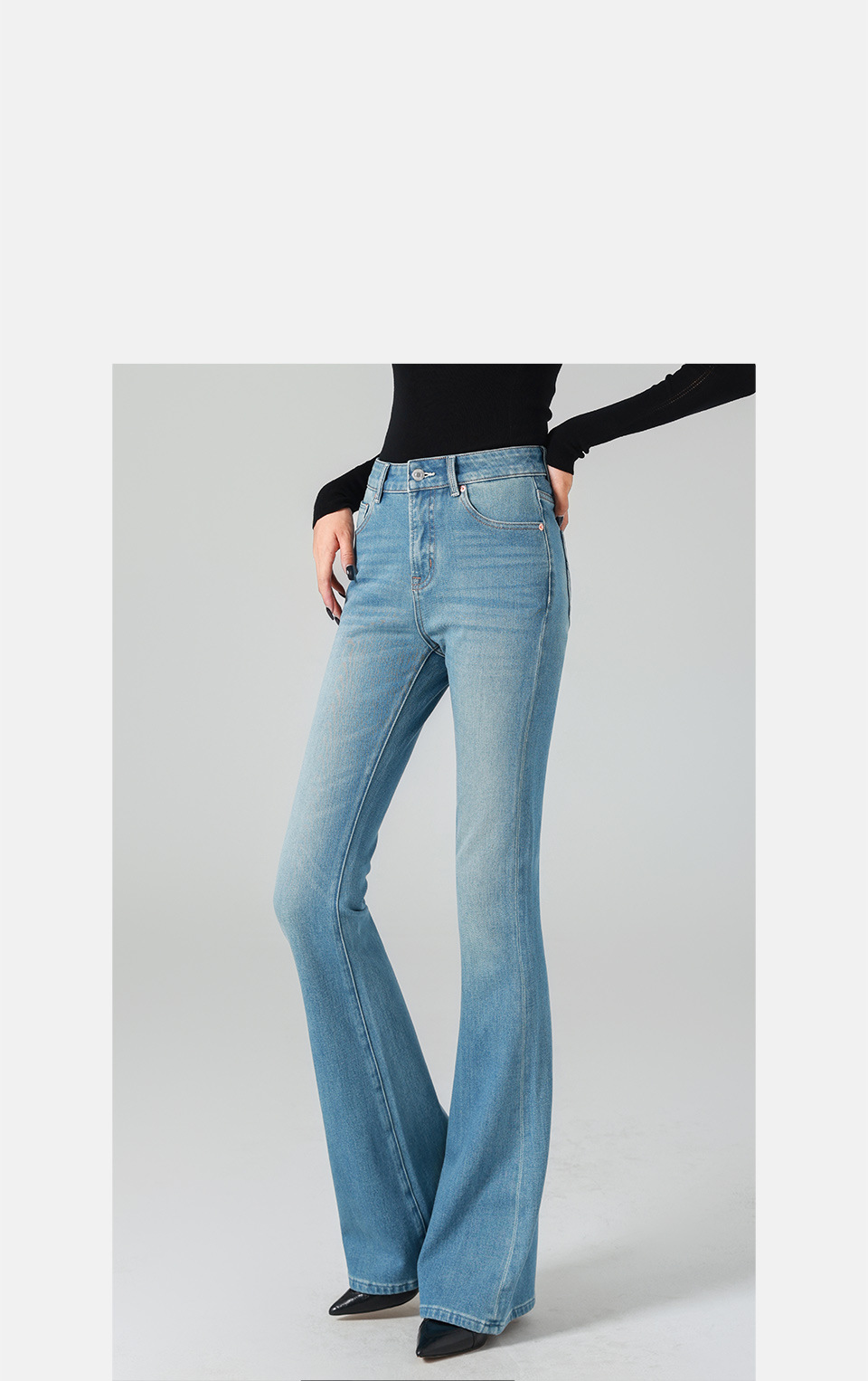 Retro High Waist Micro-horn Jeans Women's Jeans Versatile Four-season Color Four-sided Elastic Tight Body Hip Lift_ecoleips.com