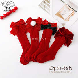 秋冬爆款圣诞新年儿童袜甜美风高筒袜婴幼童毛线袜公主风加厚长袜