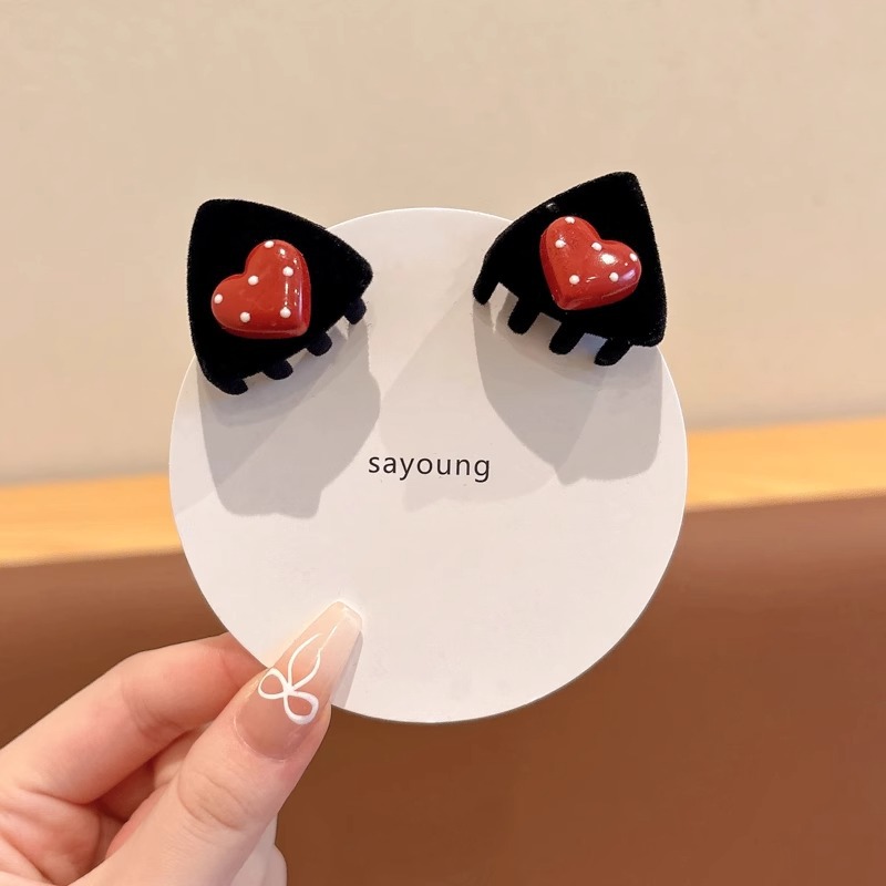 Niños lindos oídos gatos pequeños clip de agarre niñas otoño invierno lateral broche clip de cabello de Año Nuevo rojo roto clip de cabello tocado
