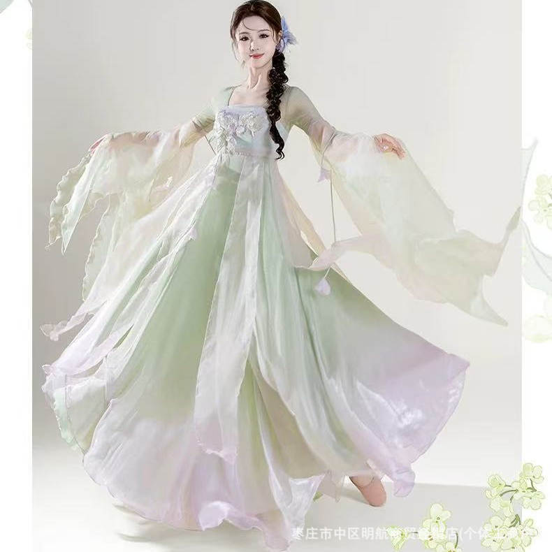 舞中曲原创古典舞蹈服飘逸仙气连衣裙古风汉服中国舞演出服大裙摆|undefined