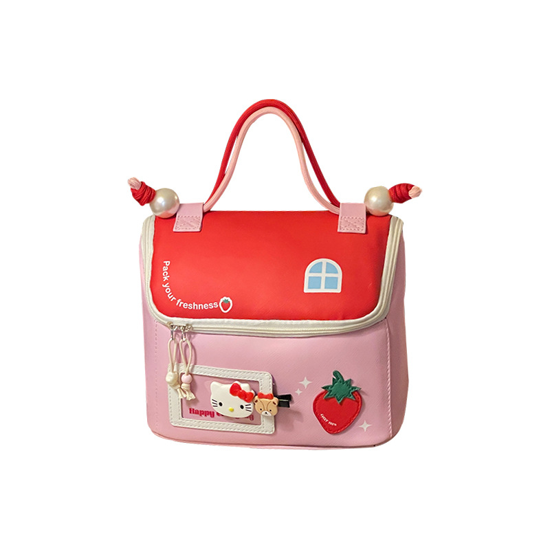 Nuevo lindo color de dopamina casa pequeña portátil de viaje de mano de gran capacidad bolsa de dibujos animados bolsa de maquillaje