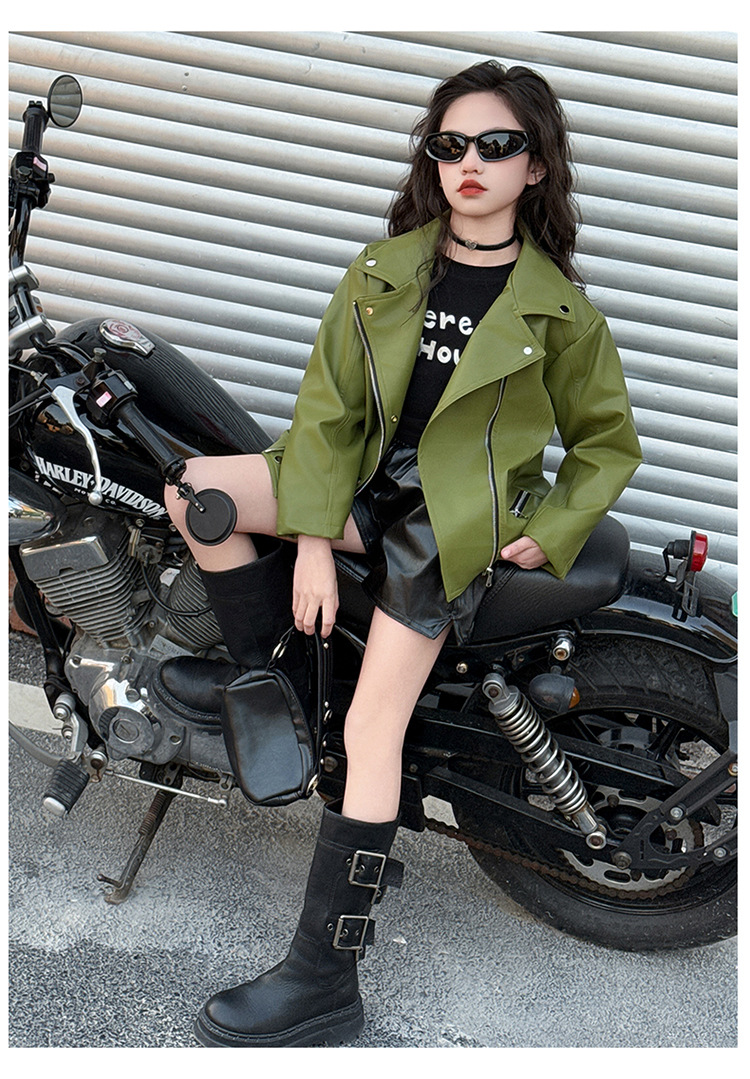 Children's Motorcycle Leather Jacket 2025 New Girls Trendy PU Leather Jacket European And American Large Size Girl Leather Coat_voghion.com