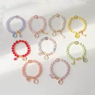Children's Crystal Bracelet Women's Summer Popcorn Powder Beads Couple Student Bracelet Small Daisy Color-free Bracelet