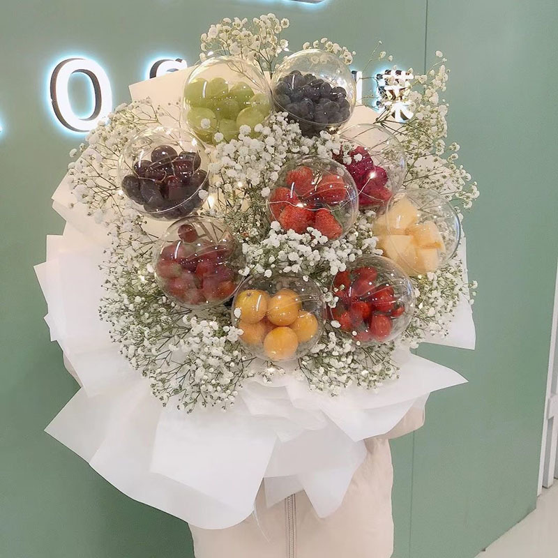 网红新品太空舱水果球花束PVC波波球圆球水果花束DIY材料花店用品
