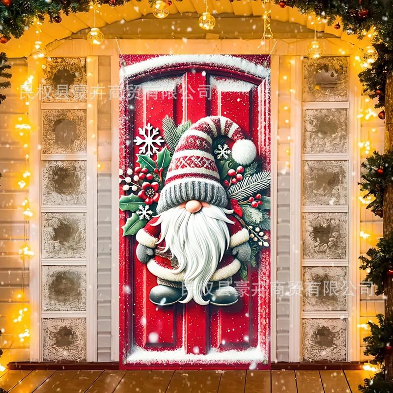 クリスマスドアカバー装飾サンタクロースクリスマス雪だるま背景布新年クリスマス屋外パーティー装飾ドア幅|undefined