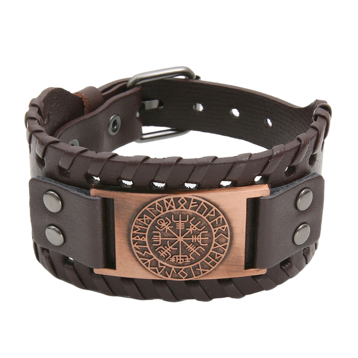 Cruz-frontera europea y americana Venta caliente vintage pirata pulsera brújula hombres punk pulsera ancha pulsera de cuero fábrica al por mayor