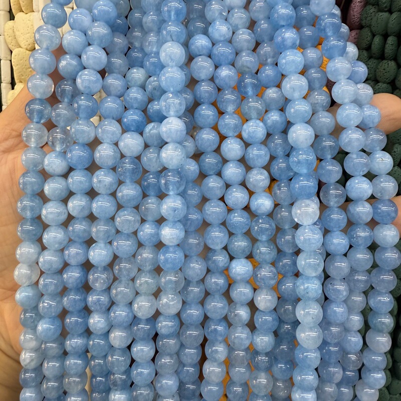 Ice Aquamarine Natural Stone Sea Blue Chalcedony Round Beads Loose Beads Bracelet Necklace DIY Accessories Semi-Finished Blue
