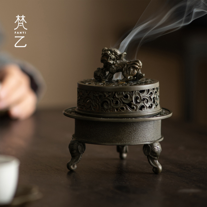 梵乙古法匠造古锡香炉高端复古茶道摆件室内香薰底座三足沉香炉|undefined