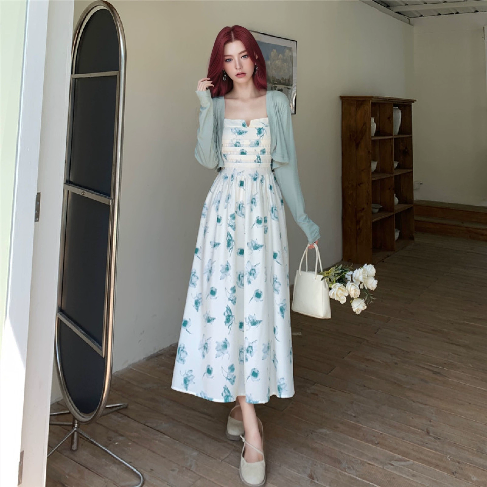 Кардиган, летнее платье, длинная юбка, комплект, floral принт