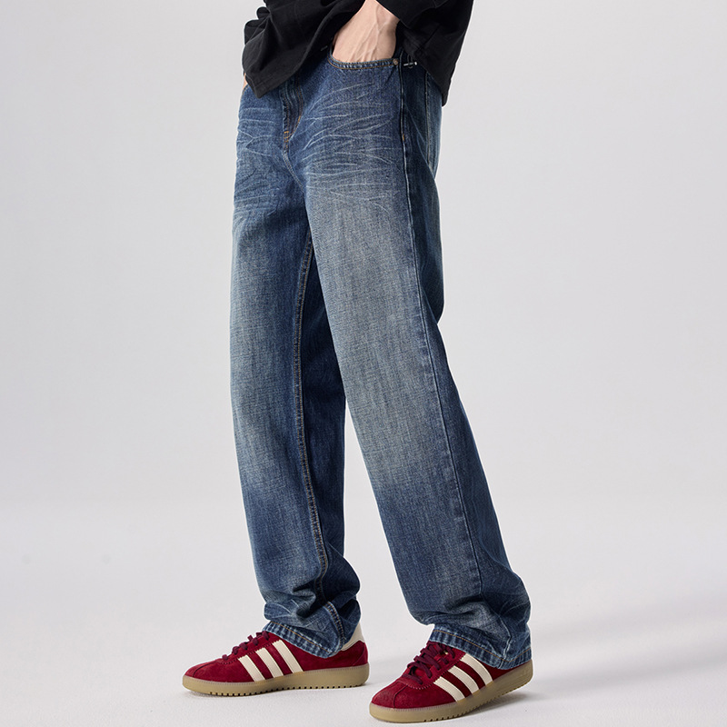 Classic Fashion Commuter Jeans Men's High Street New Baggy Simple Pants Handsome Casual Pants Tannin Men