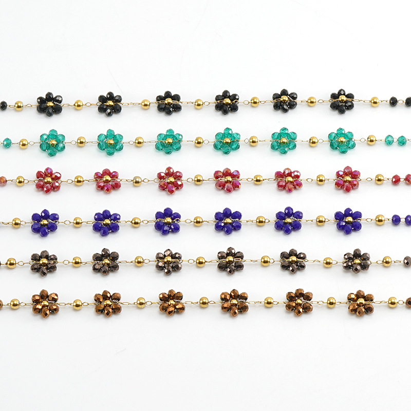 Bracciale in acciaio inossidabile con fiore di cristallo colorato, collana in acciaio al titanio dorato bohémien da donna_voghion.com