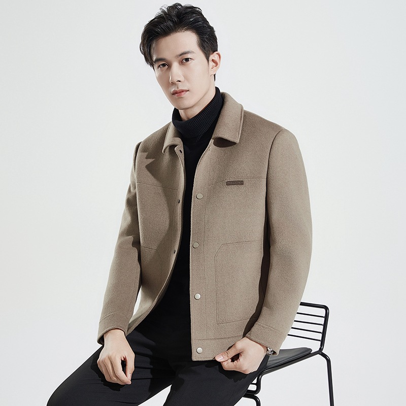 양모 코트 남자의 짧은 양면 나일론 코트 2024 가을과 겨울 새로운 남성 패딩 캐시미어 모직 재킷