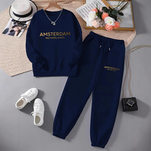 欧洲站上衣女秋冬新款潮牌宽松卫衣高端加绒圆领运动套装0019印花