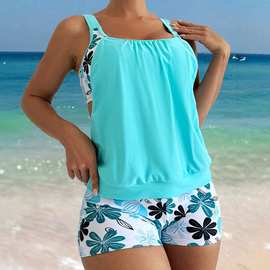 2025欧美跨境新款大码分体比基尼彩色印花两件式外贸泳衣亚马逊