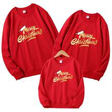 圣诞节亲子装圆领卫衣长袖活动班服秋冬红色新年休闲上衣一家三口