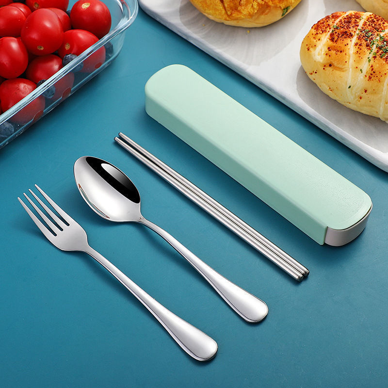 스테인리스 휴대용 식기 여행용 숟가락 포크 긴 손잡이 학생 성인용 젓가락 수저 포크 세트 야외용