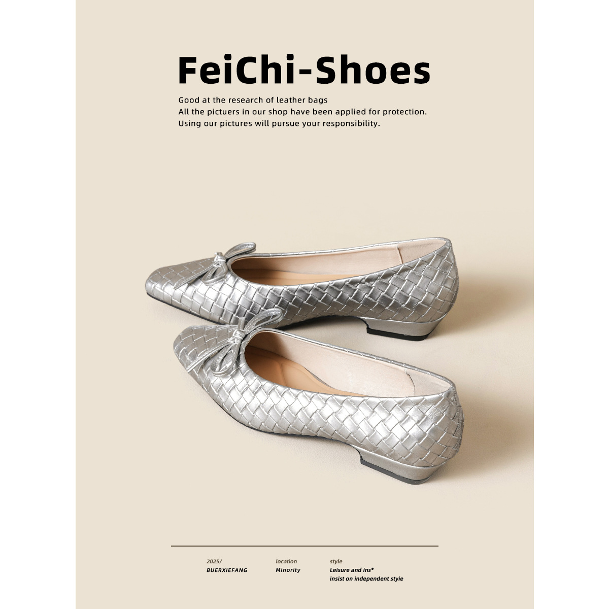 silver Woven Ballet Flats For Women 2026 Spring New Style Soft Sole Comfortable Bowknot Low Heel Mary Jane Shoes_vogvips.com