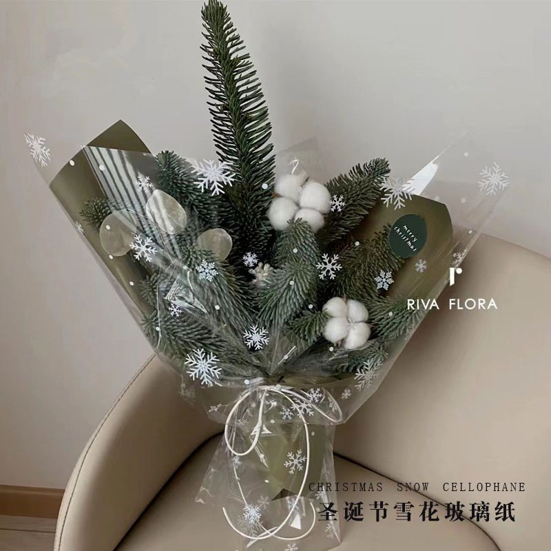 圣诞节防水透明雪花玻璃纸鲜花包装纸平安夜苹果花束包花材料opp