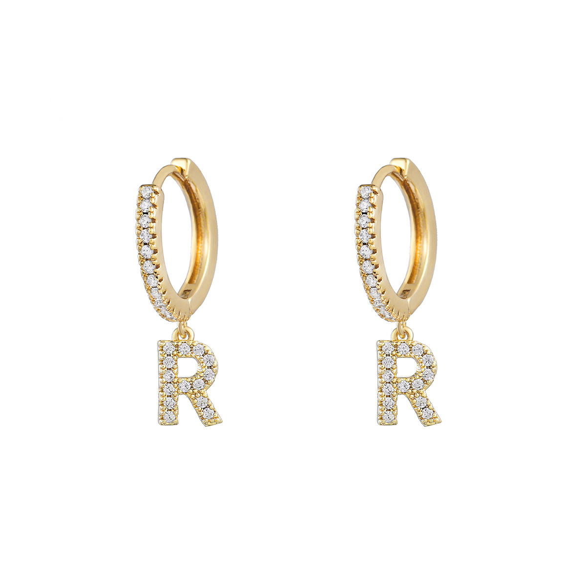 Letter Pattern Women'S Gender Inlay Design 1 Pair Retro Letter Copper Inlay Zircon Drop Earrings