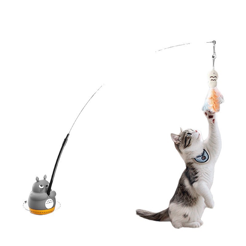 猫のおもちゃ トトロ 360度回転猫おもちゃスティック 鋼線小魚ヘッドベル付き 猫を楽しませる退屈解消おもちゃ|undefined