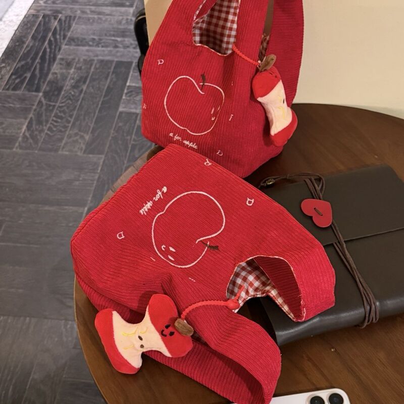 New Corduroy Apple Bag, Versatile Gift Bag, Lightweight Single-Shoulder Commuting Bag, Large Capacity, Simple Design, Niche Product